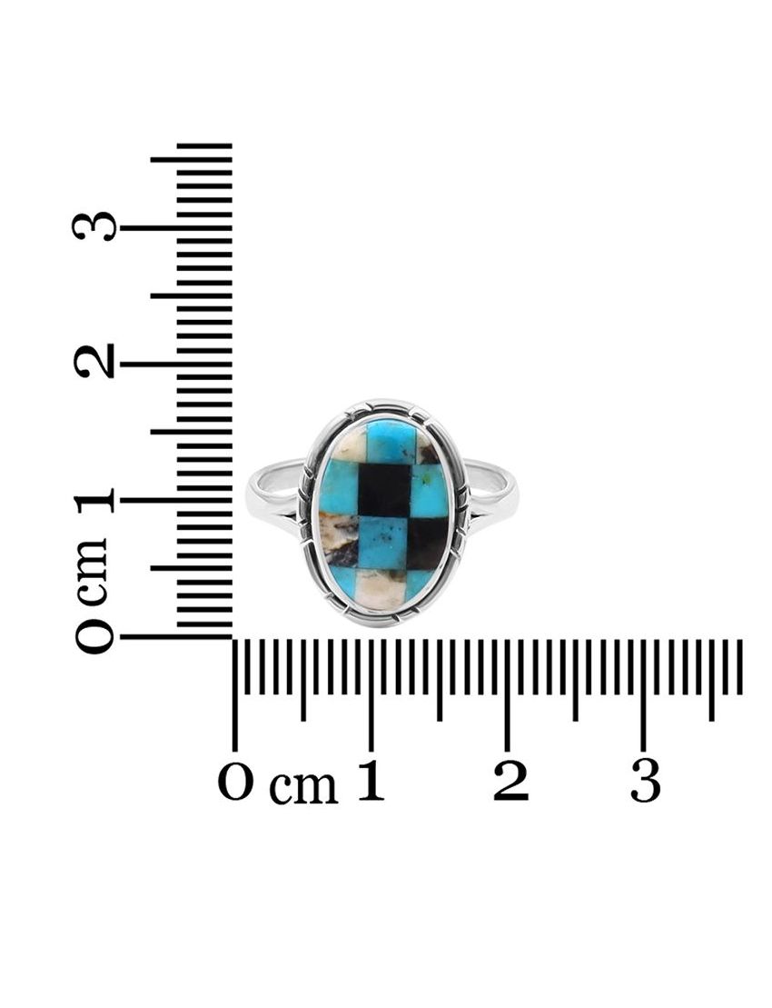 White Buffalo Turquoise Mosaic Ring | Size 8
