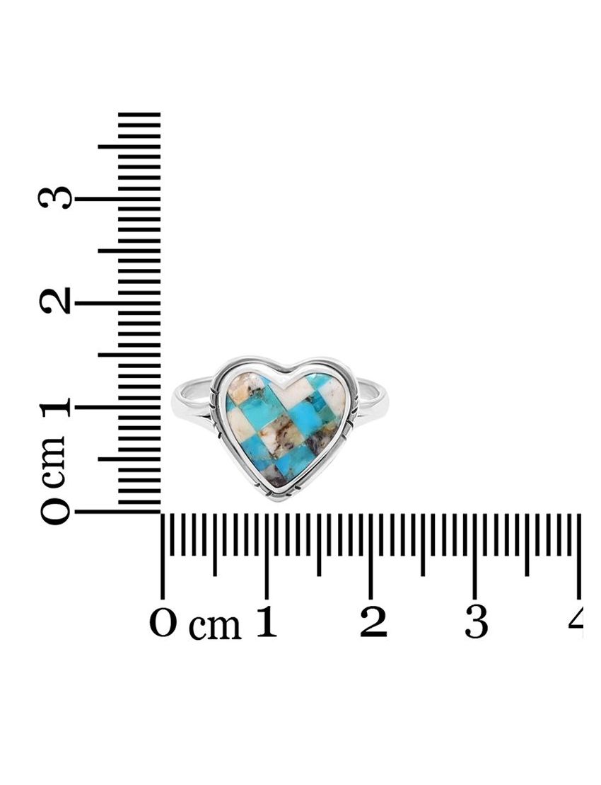 White Buffalo Turquoise Mosaic Heart Ring | Size 10