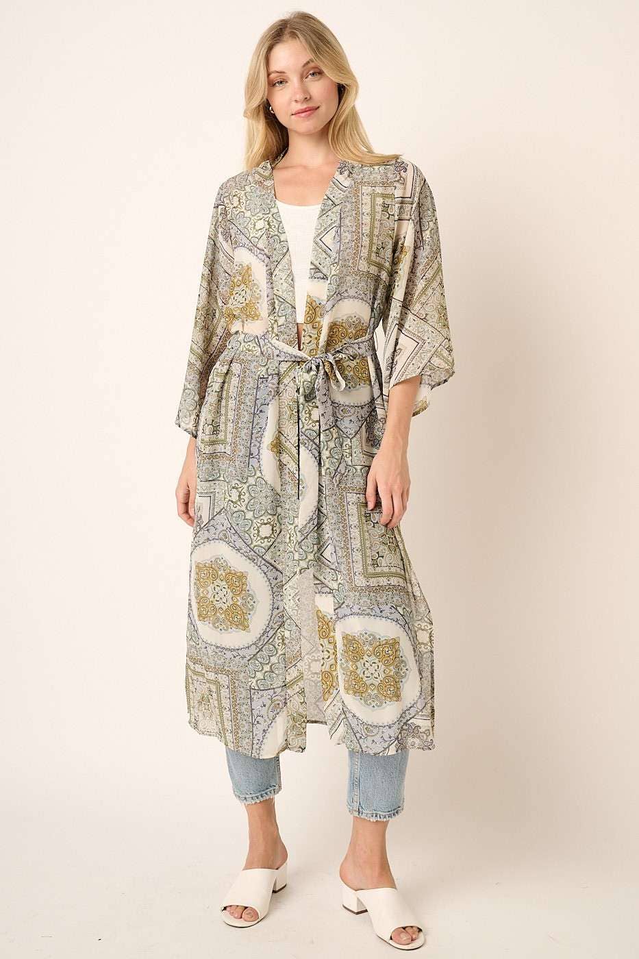 PAISLEY PRINT BELTED CHIFFON MIDI DUSTER