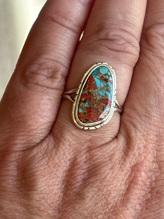 Mohave Coral & Turquoise Ring | Size 8