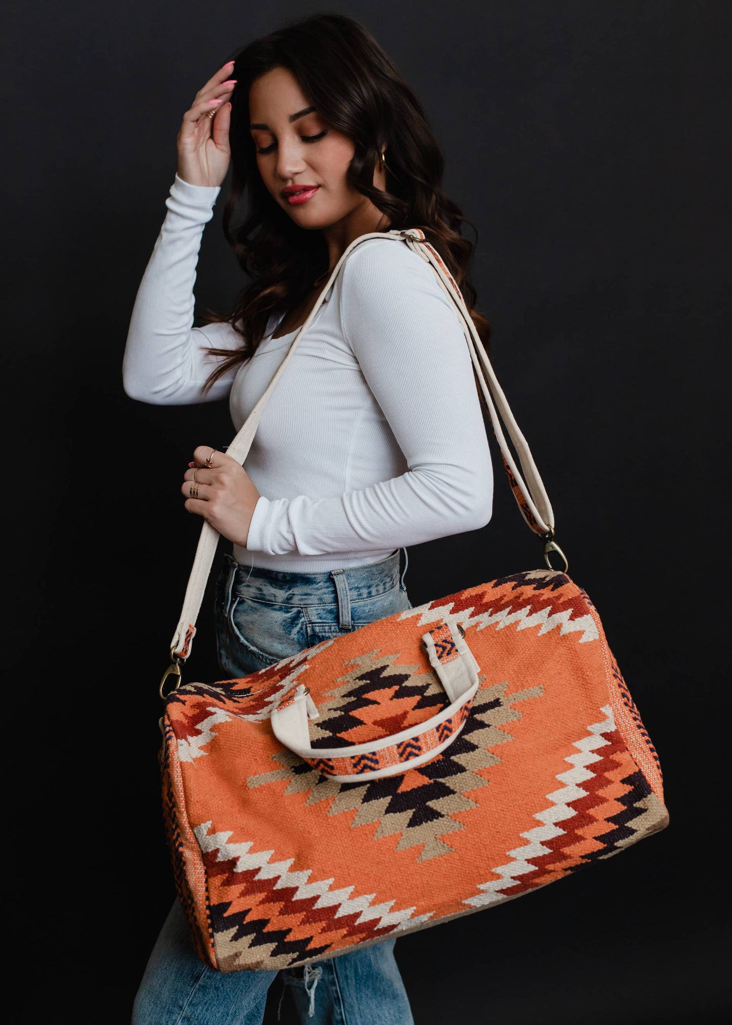 Orange, White & Red Aztec Duffel