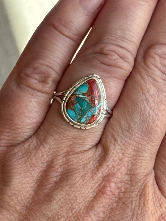Mohave Red Coral Turquoise Ring | Size 10