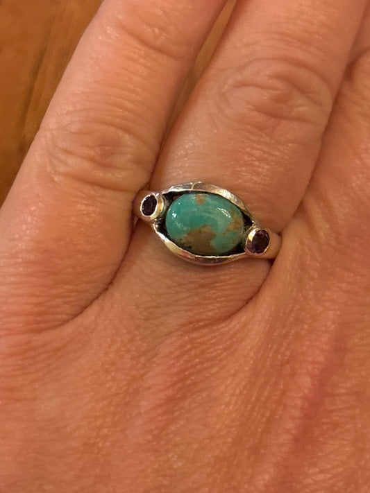 Turquoise & Amethyst Ring | Size 8