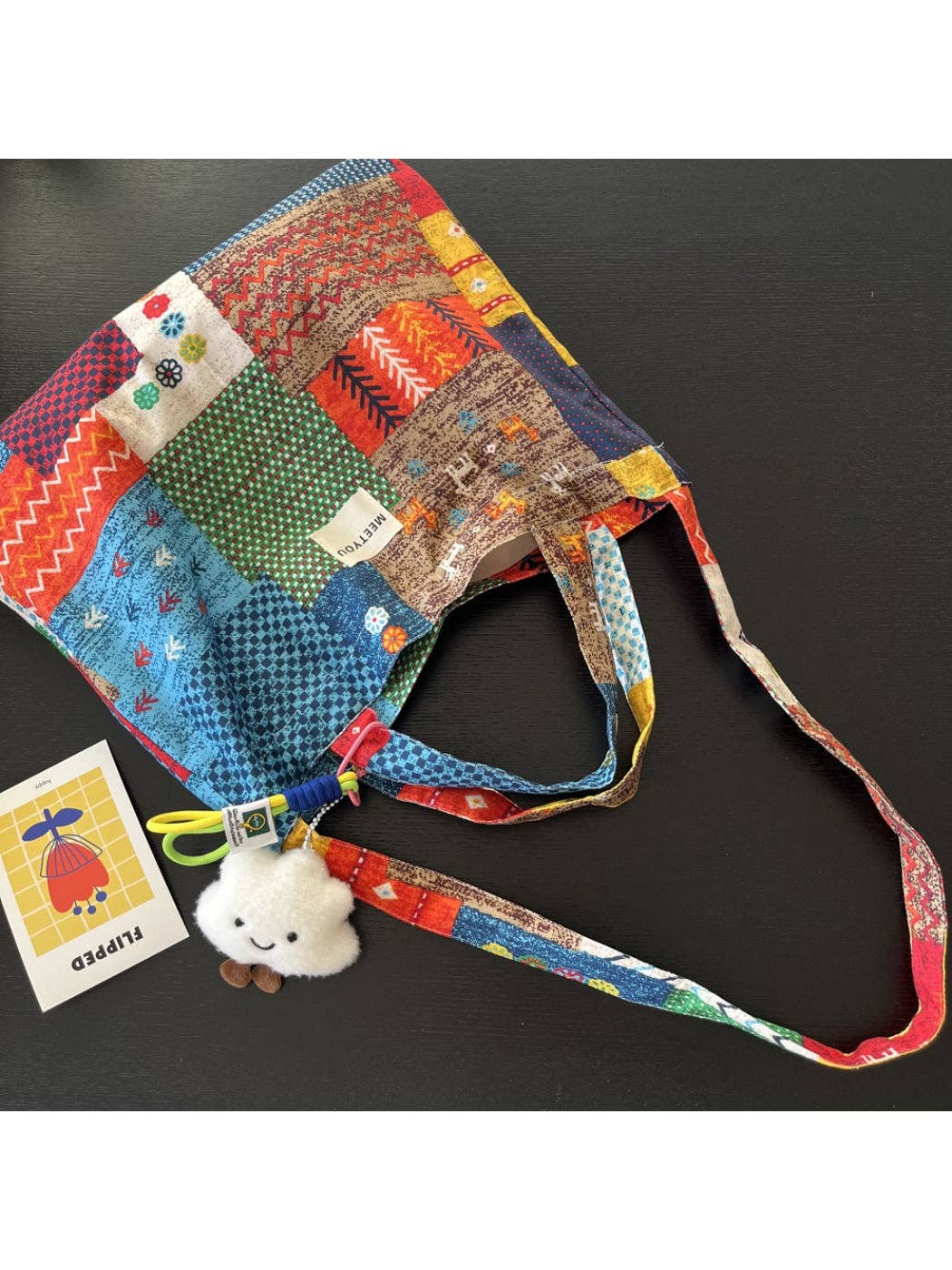 Patchwork Tote Bag With Cloud Charm
