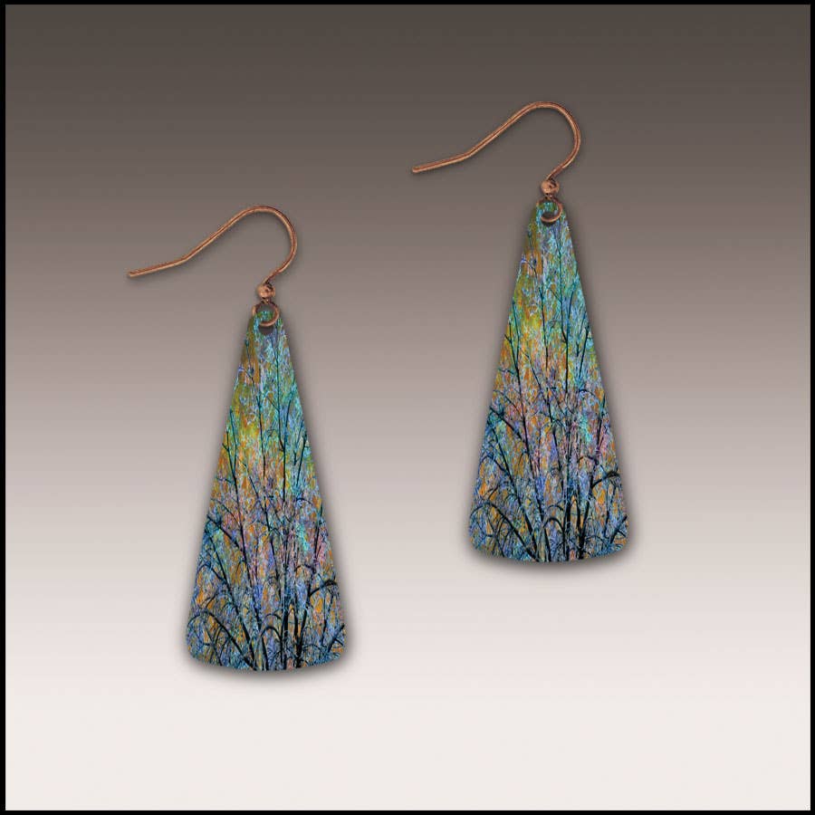 Blue Branches Artistic Triangle Drop Earrings