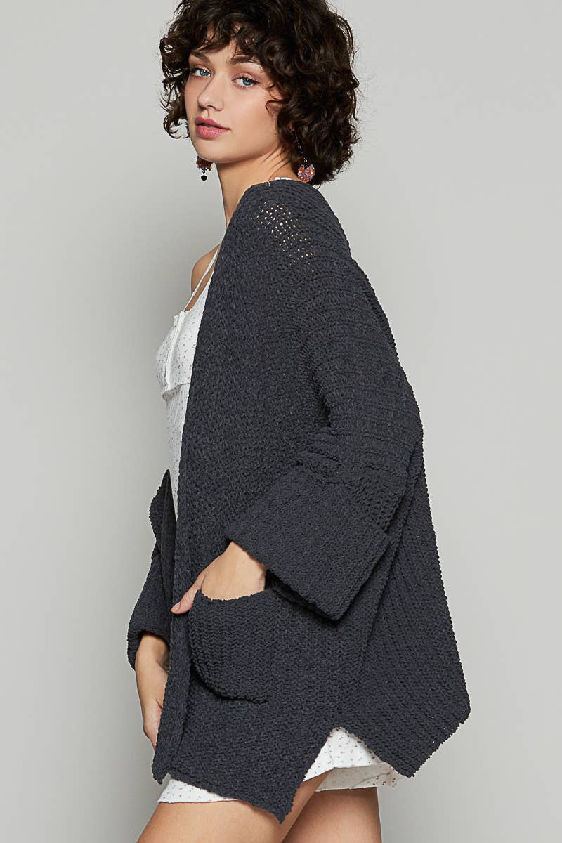 Long sleeve pockets solid sweater cardigan