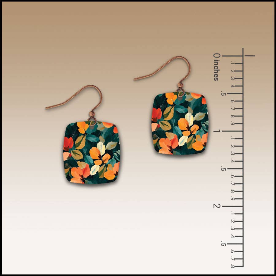 Dark Floral Button Drop Handmade Earrings