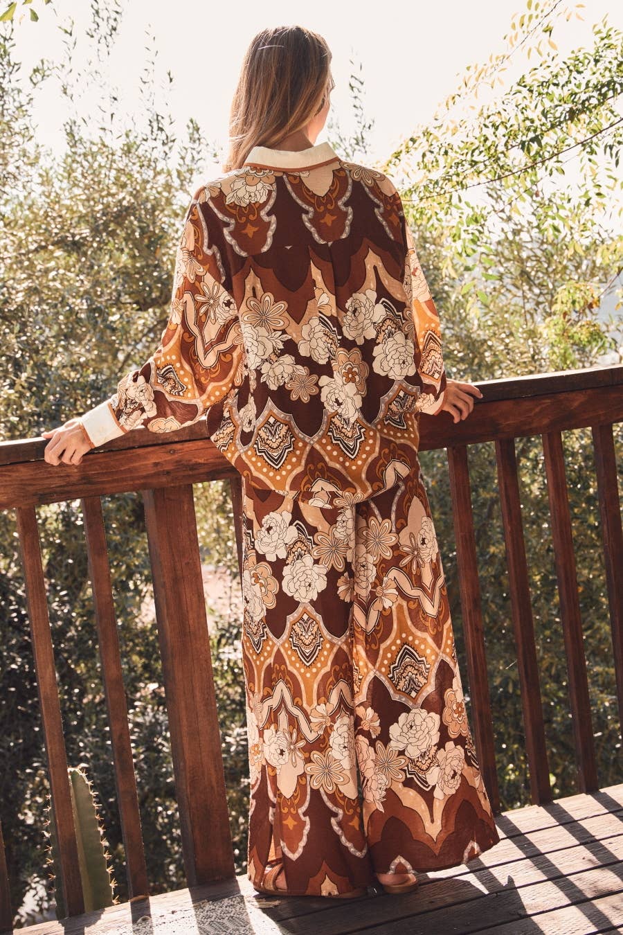 Retro Printed Wide Leg Pants - Plus