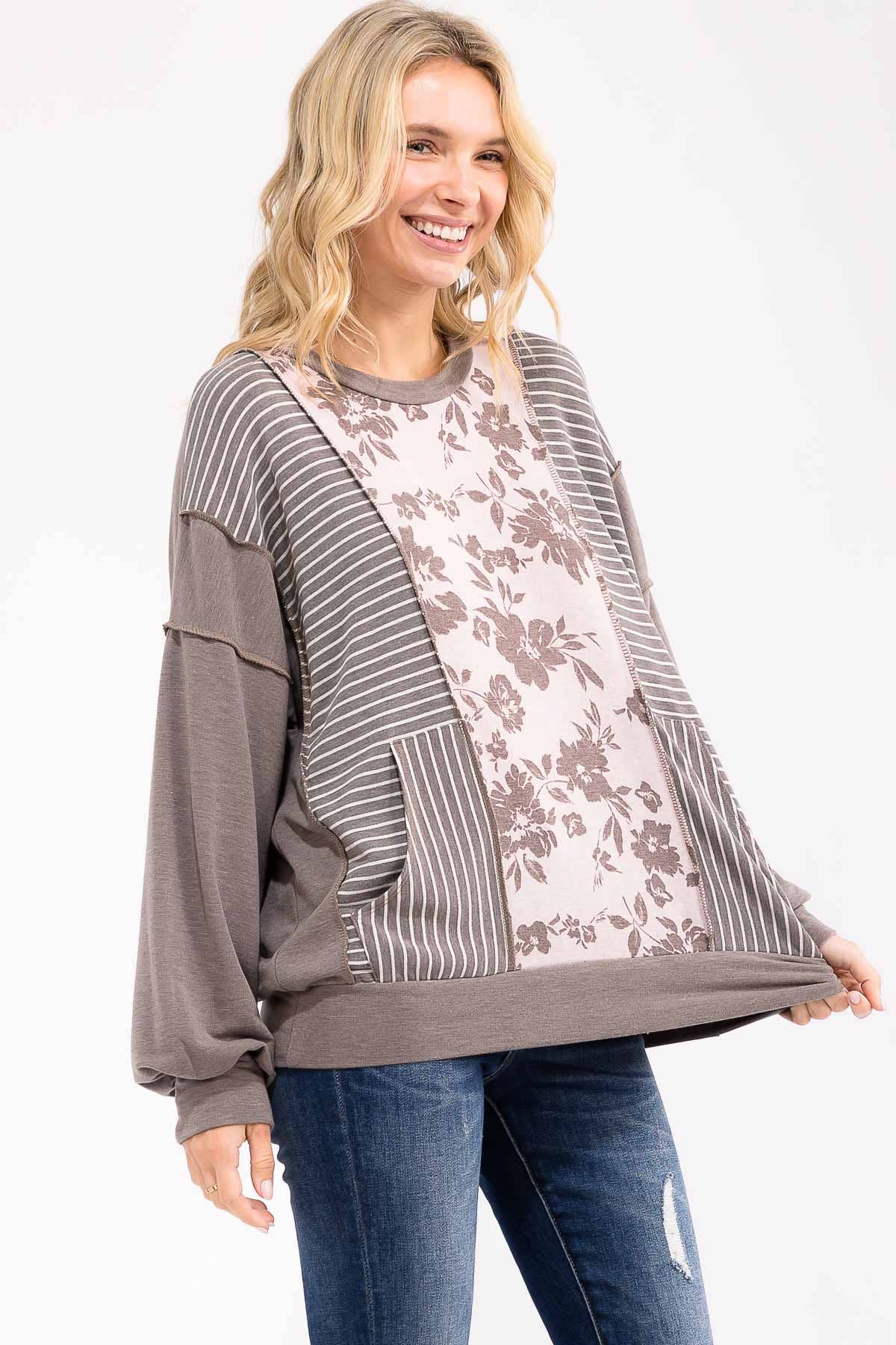 Floral Patchwork Pullover Sweatshirt