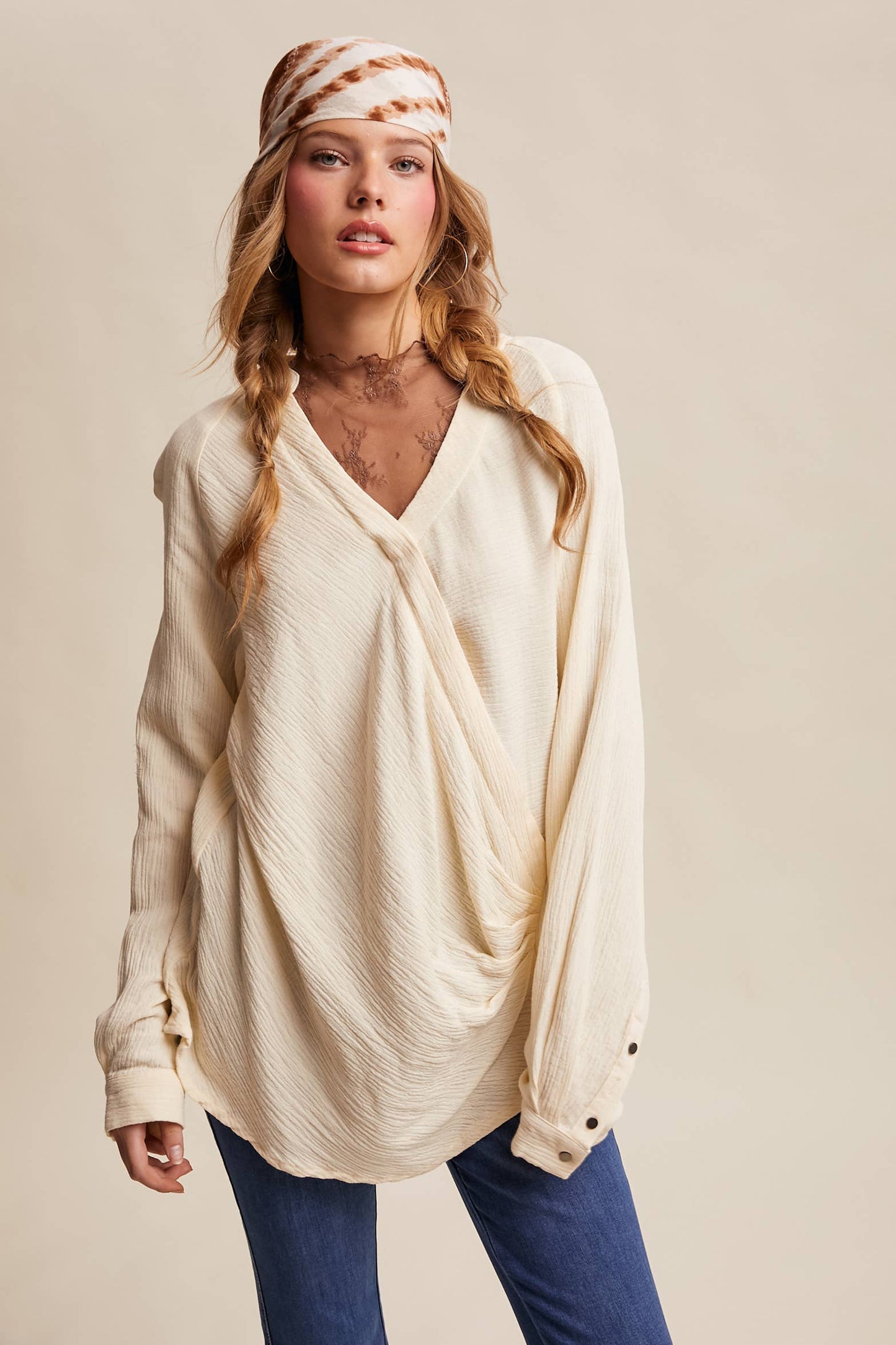 Draped Surplice Textured Blouse