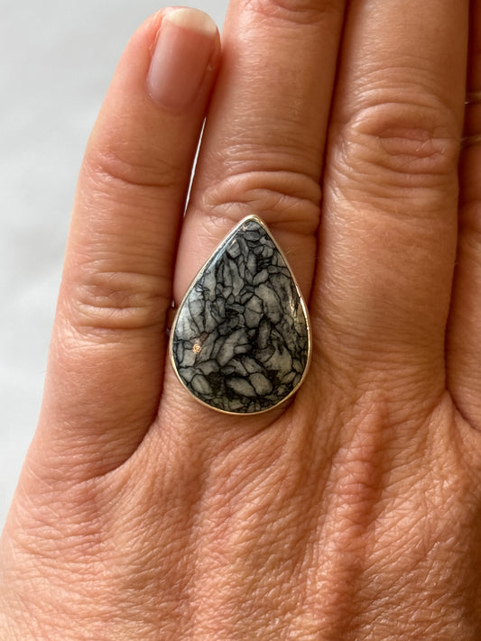 Snowflake Obsidian Ring | Adjustable