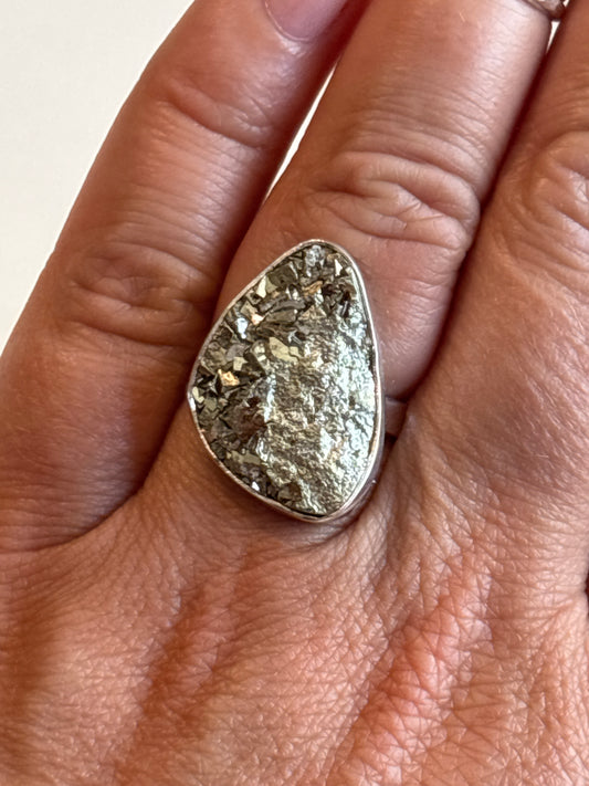 Pyrite Druzy Ring | Size 8