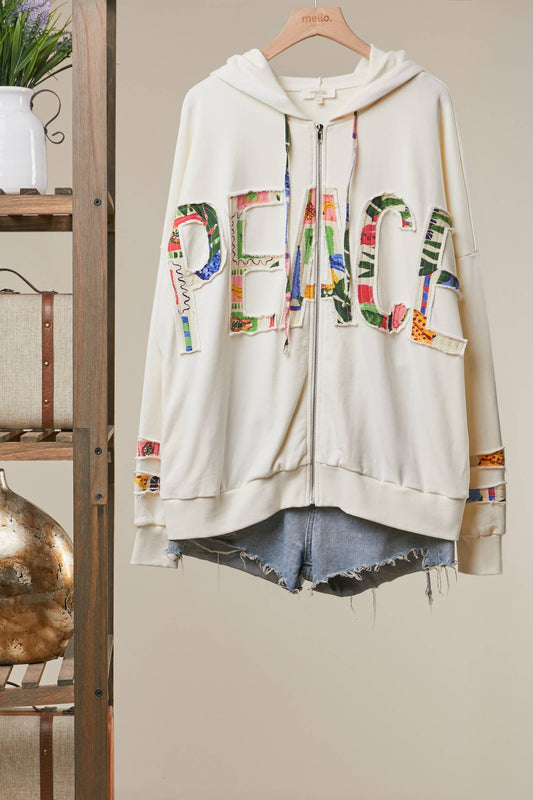 Peace Flower Fabric Detail Hooded Sweatshirt