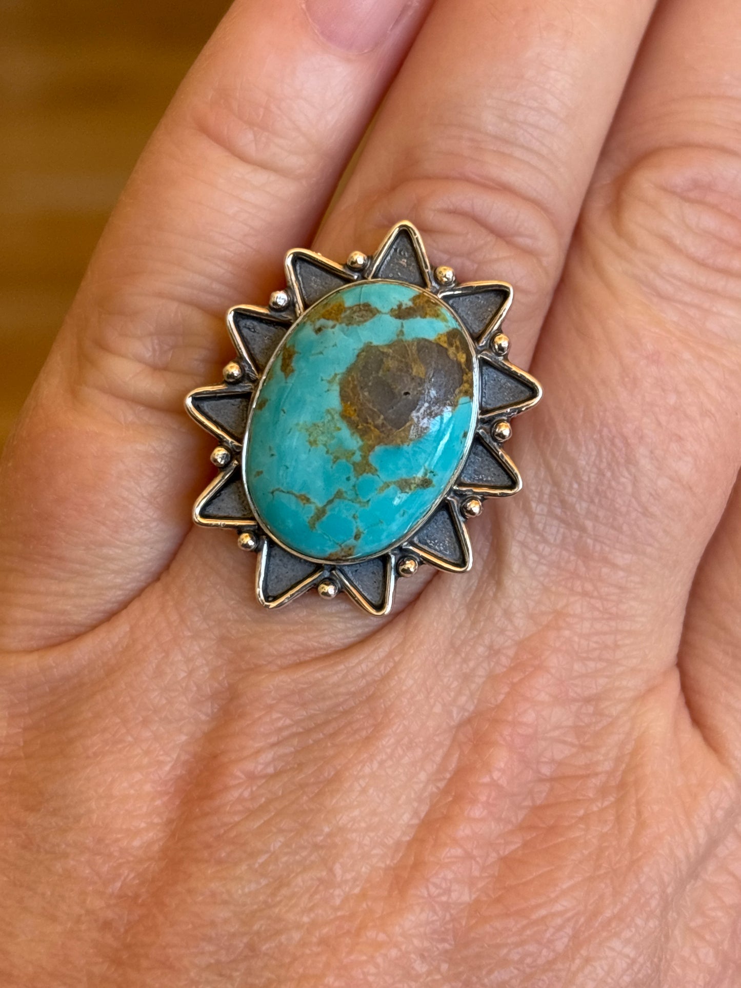 Turquoise Sunburst Ring | Adjustable