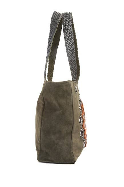 Leather Suede Tote Boho Embroidered Bag