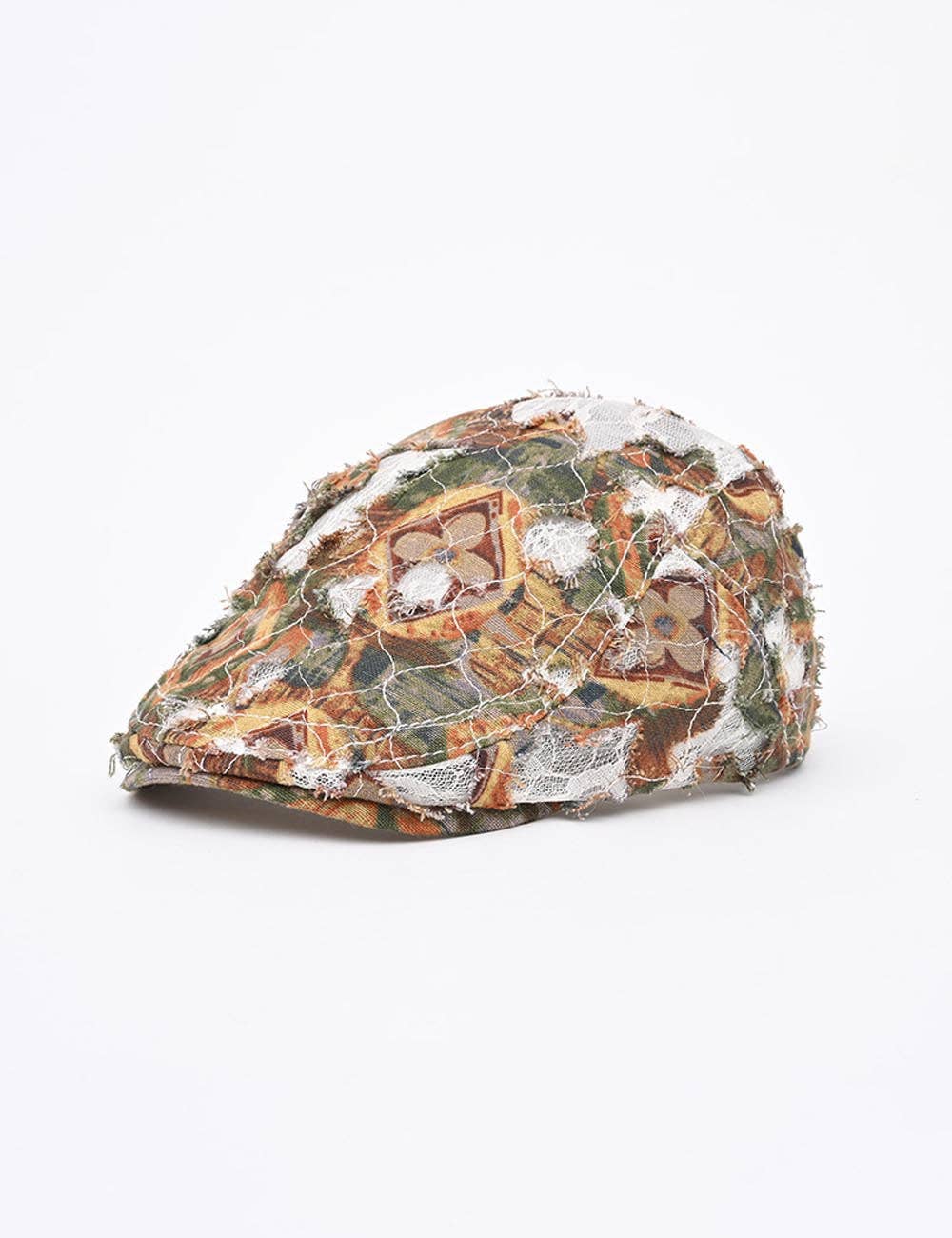 Vintage Distressed Ribbed Mesh Beret Newsboy Cap