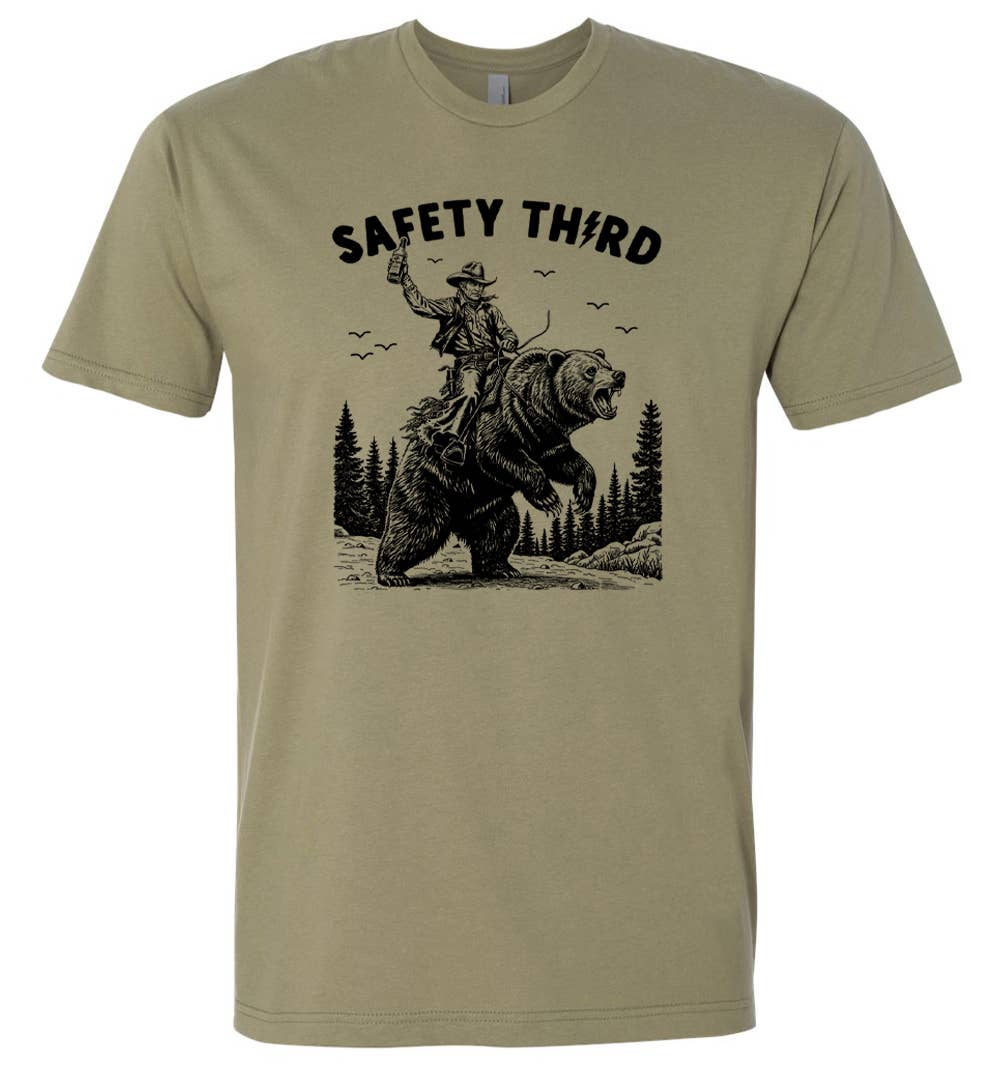 Safety Third T Shirt Funny Novelty Bear Beer Graphic Tee