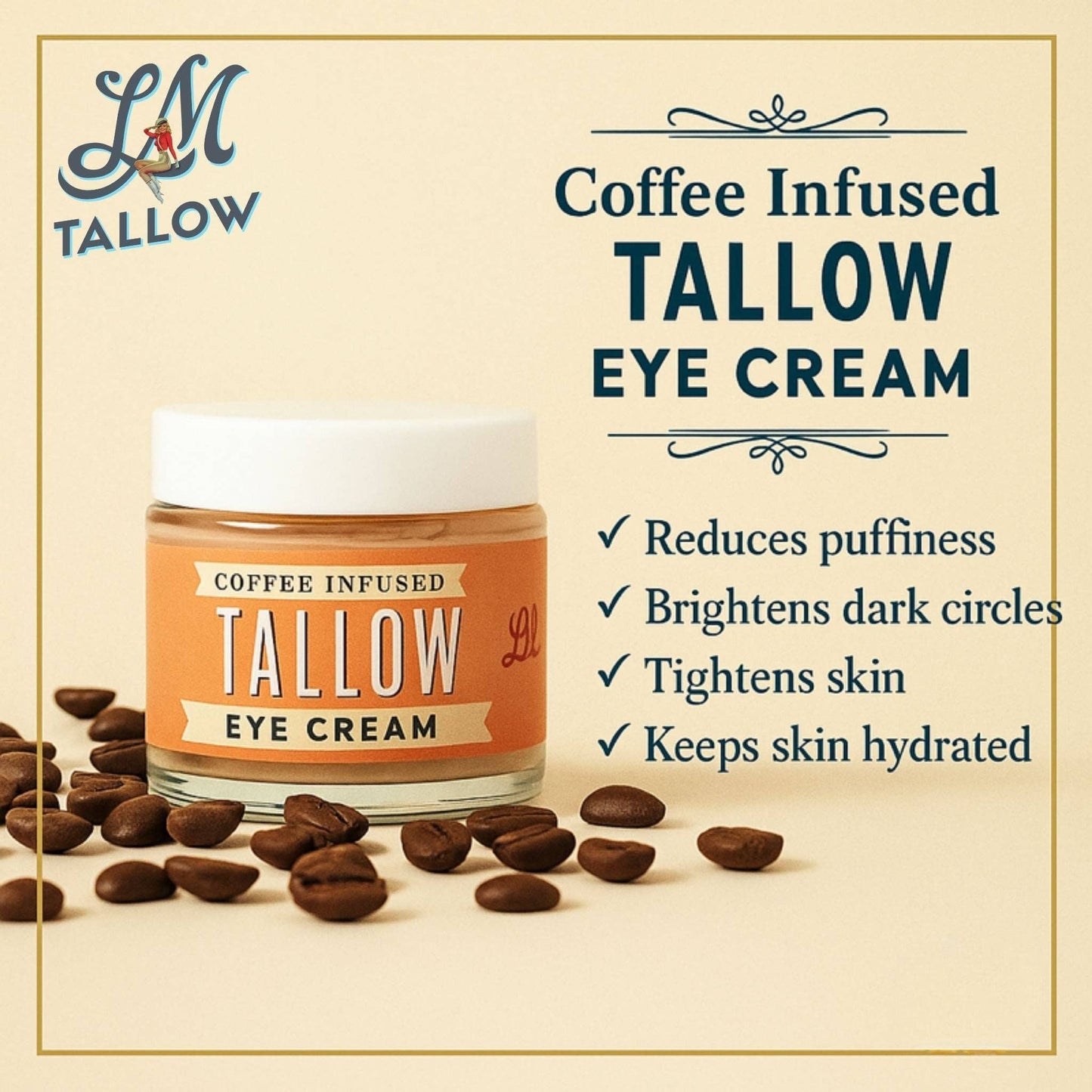 Coffee-Infused Tallow Eye Cream – Brighten, Firm & Revitalize Naturally