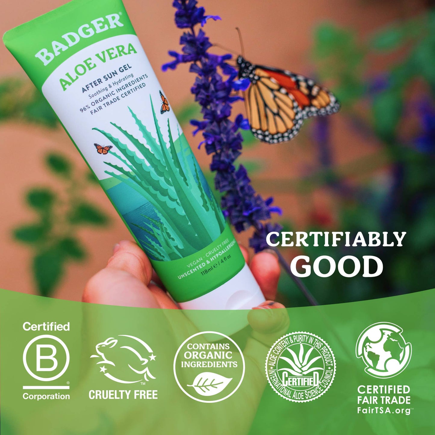 Badger Aloe Vera Gel for Face & Body, Sunburn Relief
