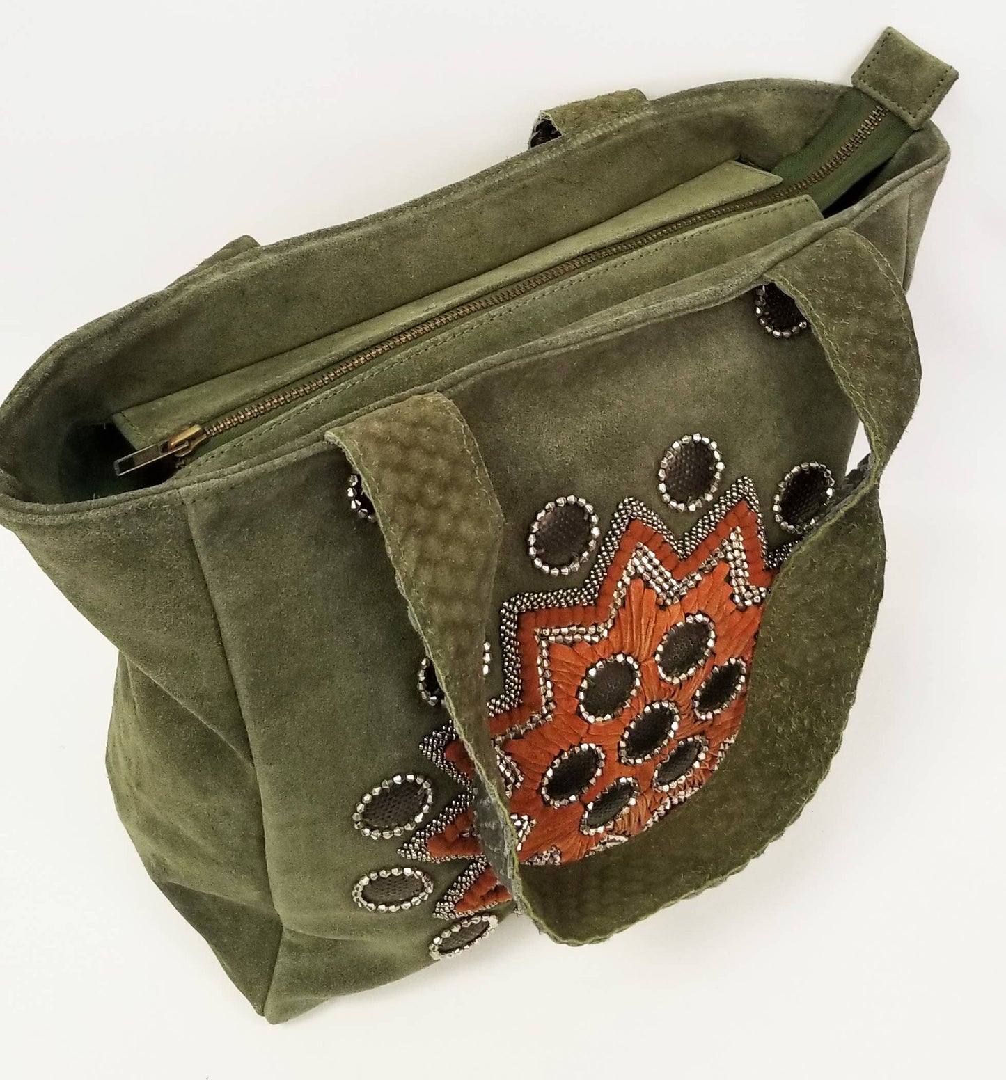 Leather Suede Tote Boho Embroidered Bag