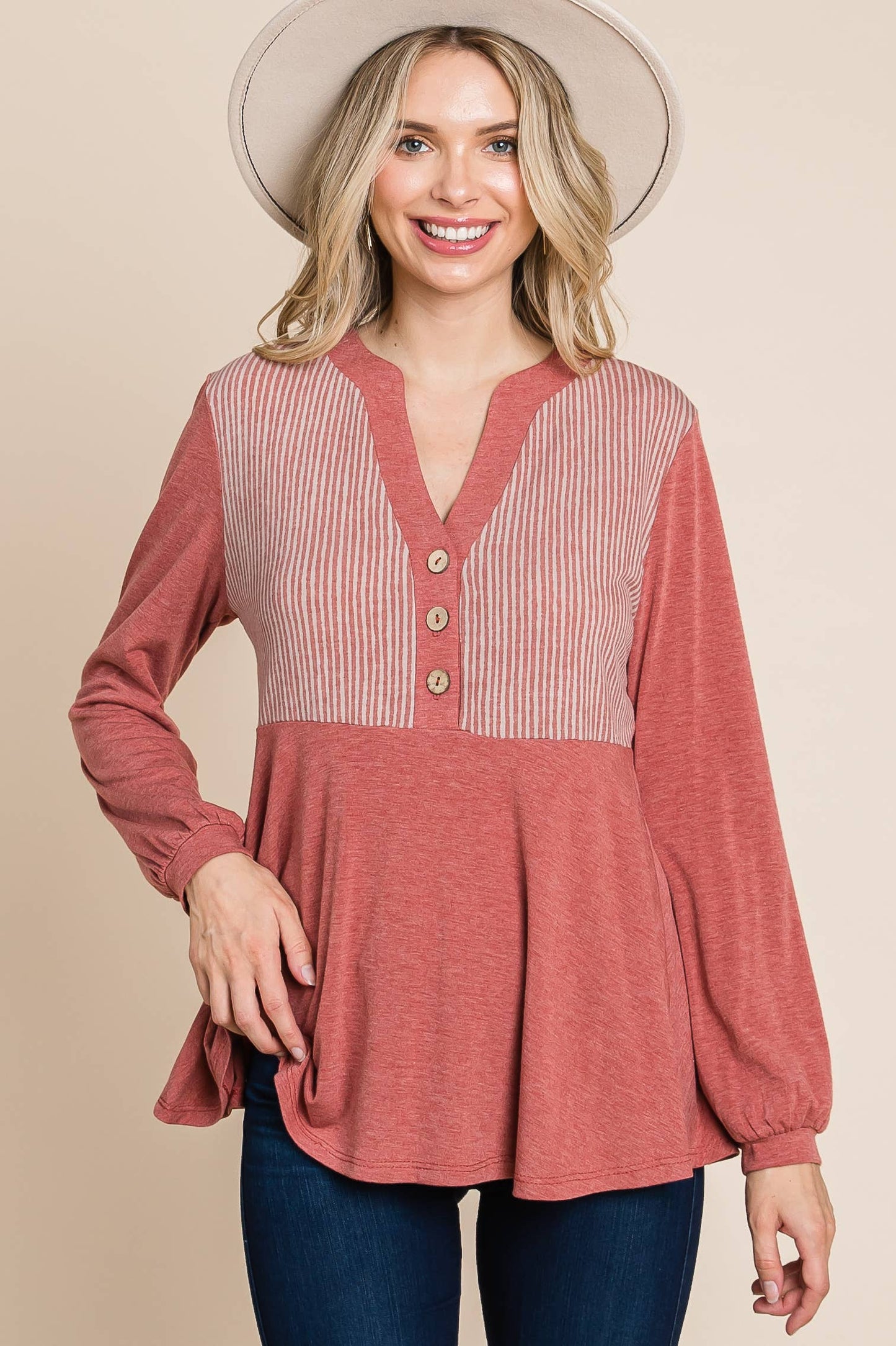 Cute Solid Long Sleeve Tunic Top (Plus)