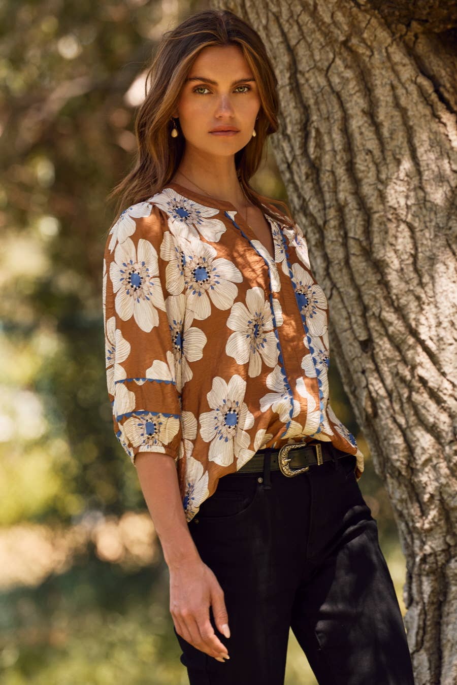 Floral Printed 3/4 Sleeve Blouse - Plus
