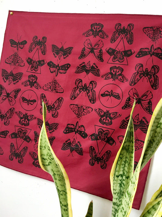 Moth Print Bandana In Burgundy And Black