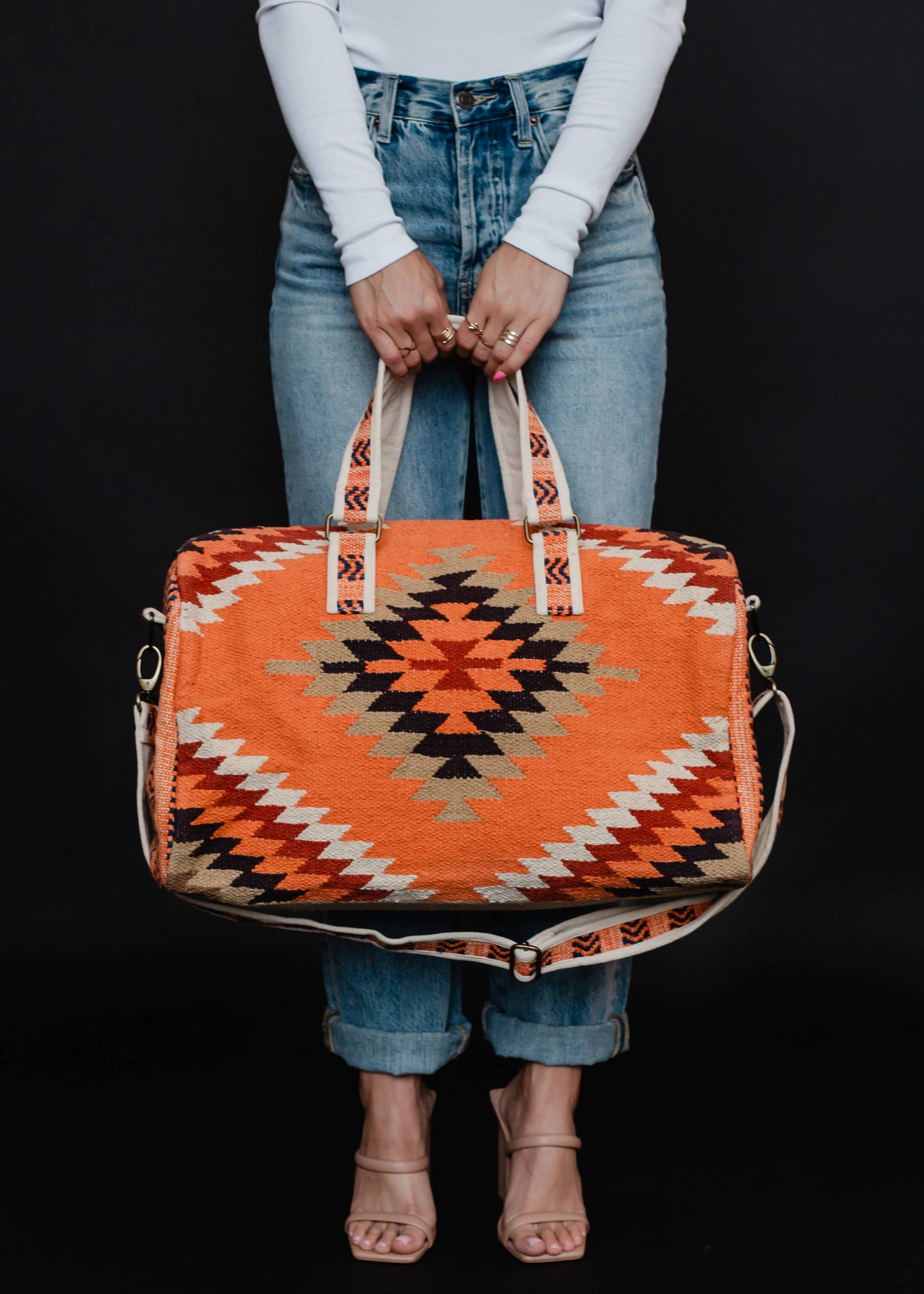 Orange, White & Red Aztec Duffel