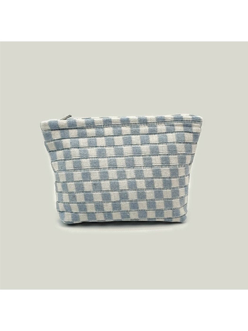 Colorblock Checkered Knit Zip Pouch