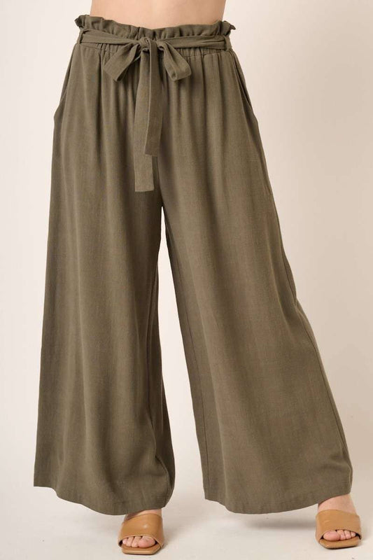 PLUS PAPER BAG TIE DETAIL WIDE LEG PANTS
