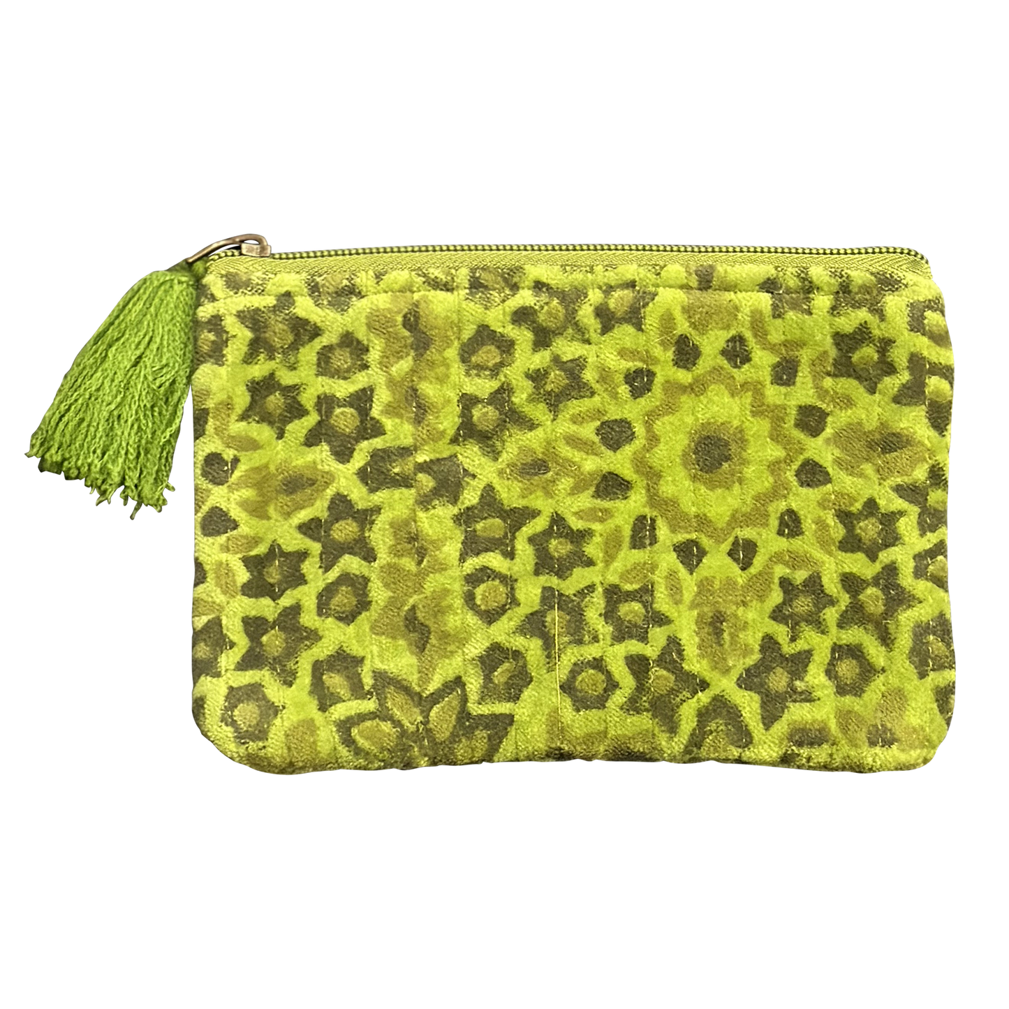 Spring Green Block Print and Quilted Floral Pouches Set of 3