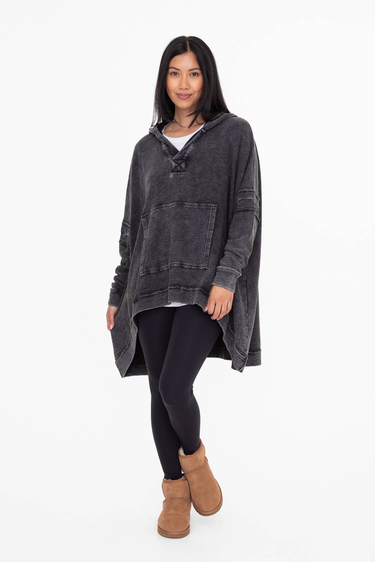 Oversized Cotton Poncho with Hood