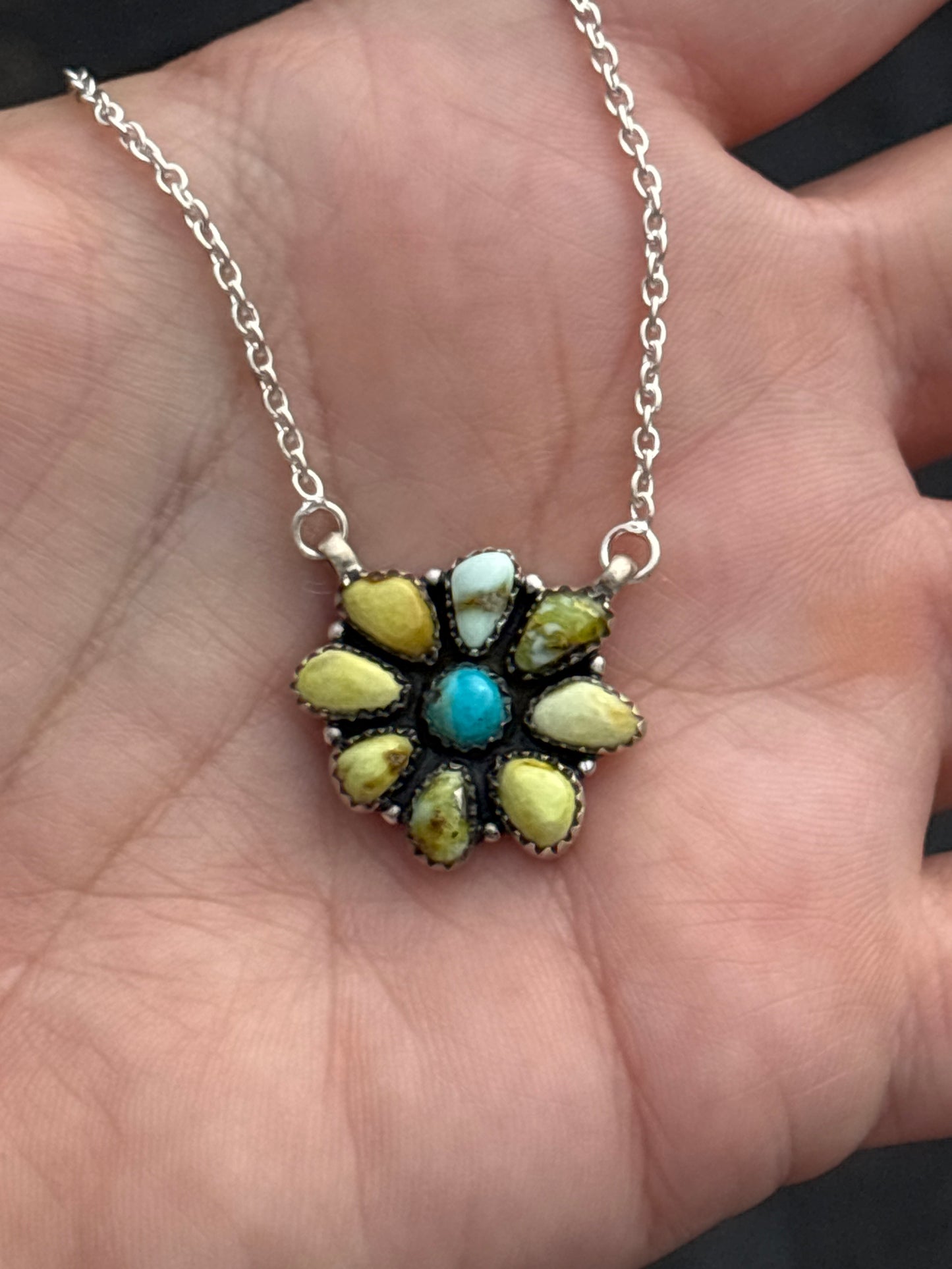 Turquoise & Palomino Flower Necklace