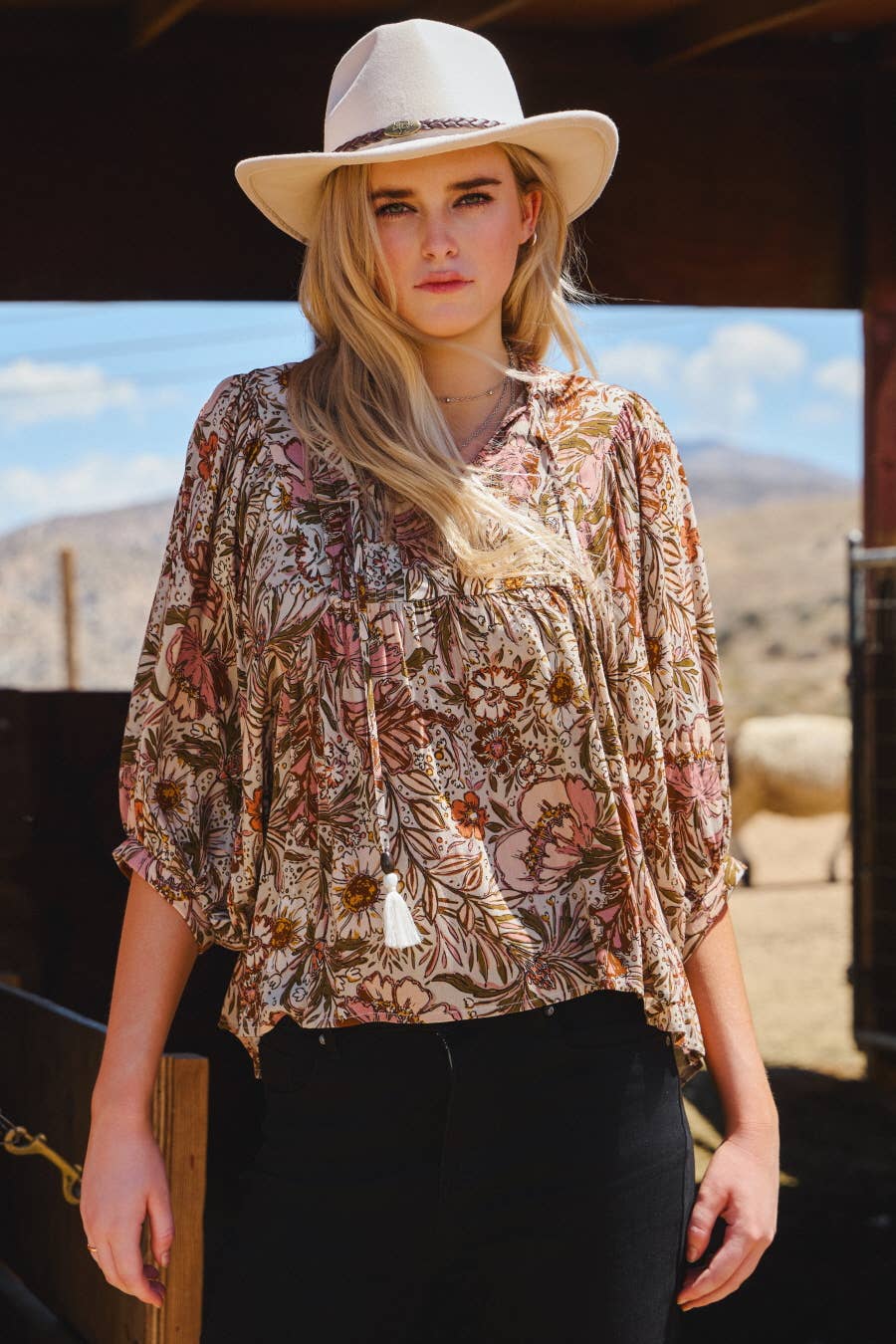 Bohemian Floral Peasant Blouse - Plus