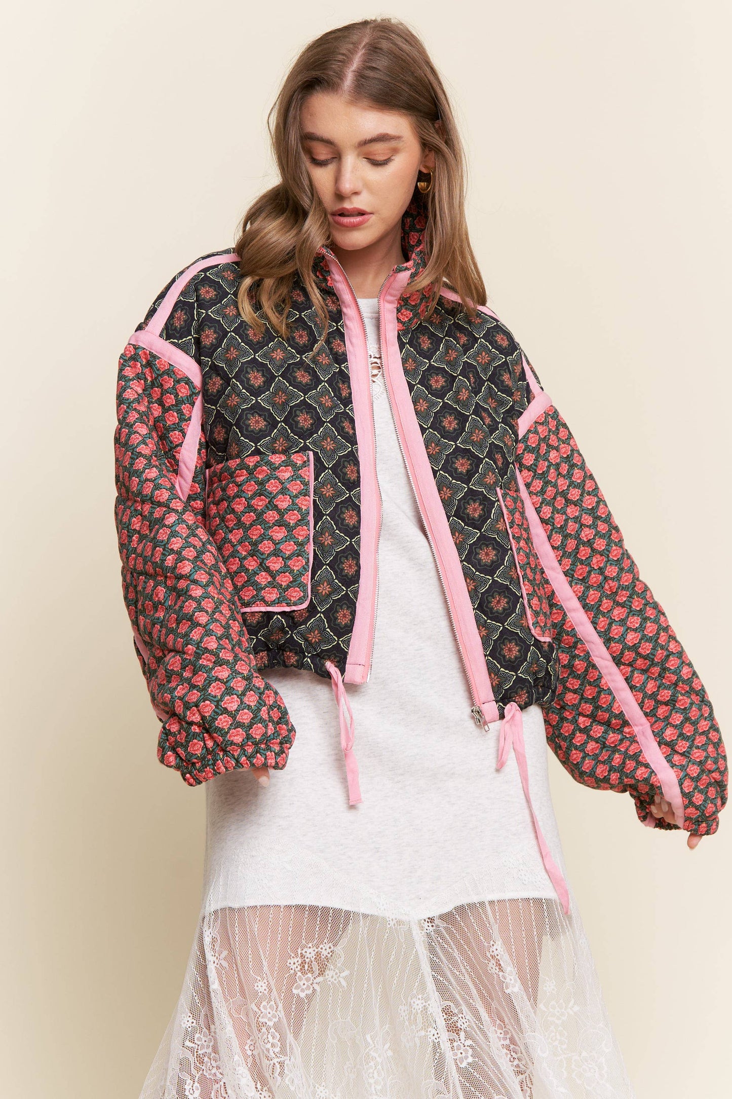 Patchwork Quilted Bomber Jacket
