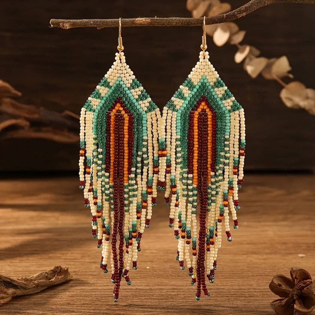 Boho Beaded Long Tassel Earrings - Colorful & Special