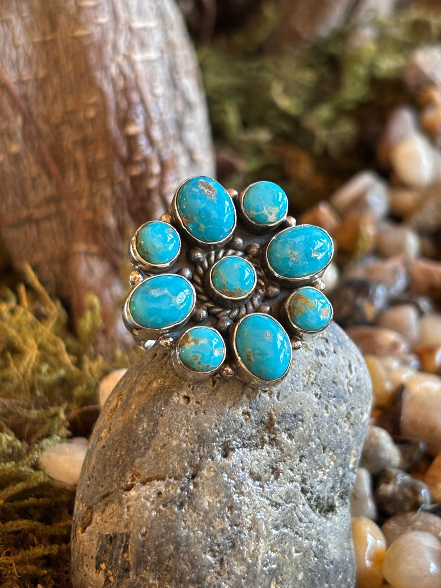 White Water Turquoise Cluster Ring | Size 8.5