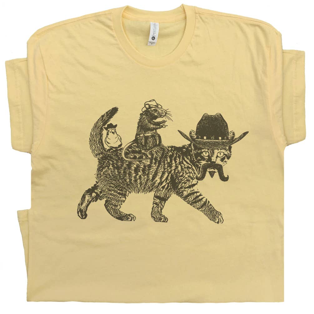 Cowboy Cat Shirt Weird Funny Cool Crazy Retro Graphic Tee