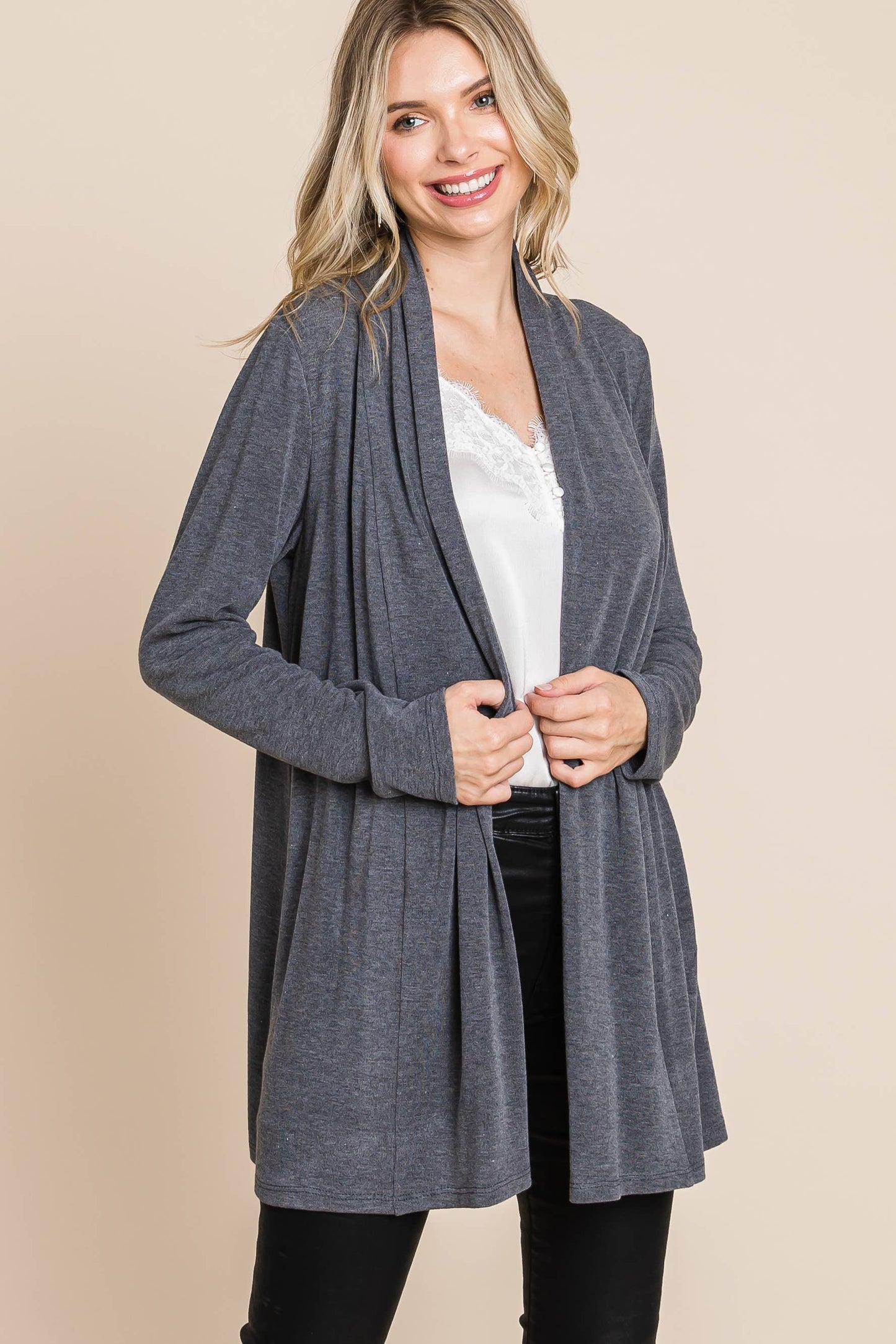 Soft Solid Open Front Cardigan