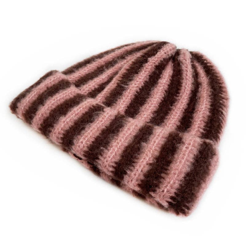 Stylish Color Contrast Striped Knit Beanie Hat