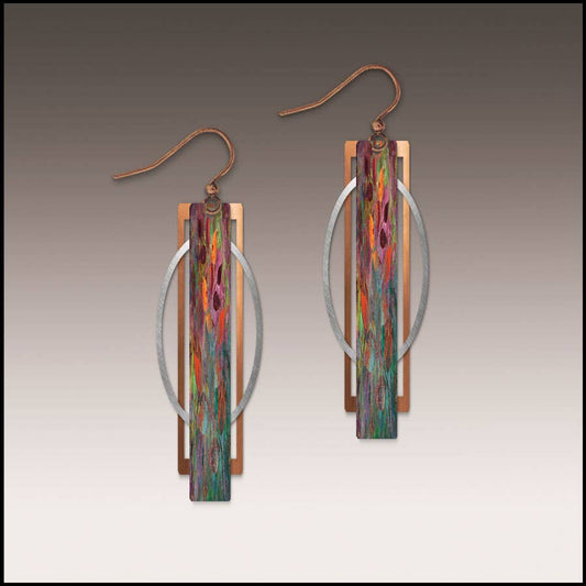 Orange Green Geometric Multilayer Metal Accent Handmade Earrings
