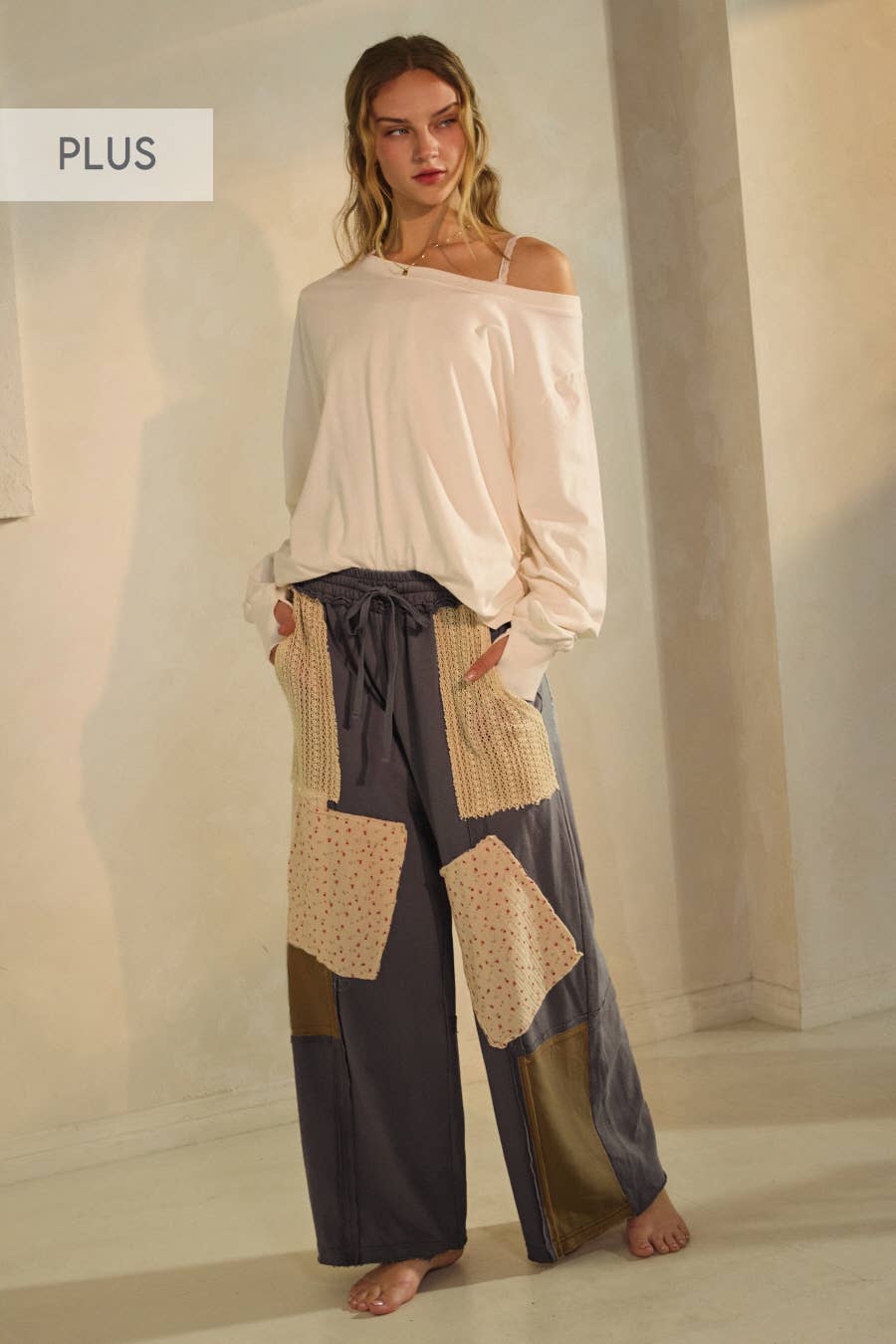 Patchwork Wide-leg Pants - Plus