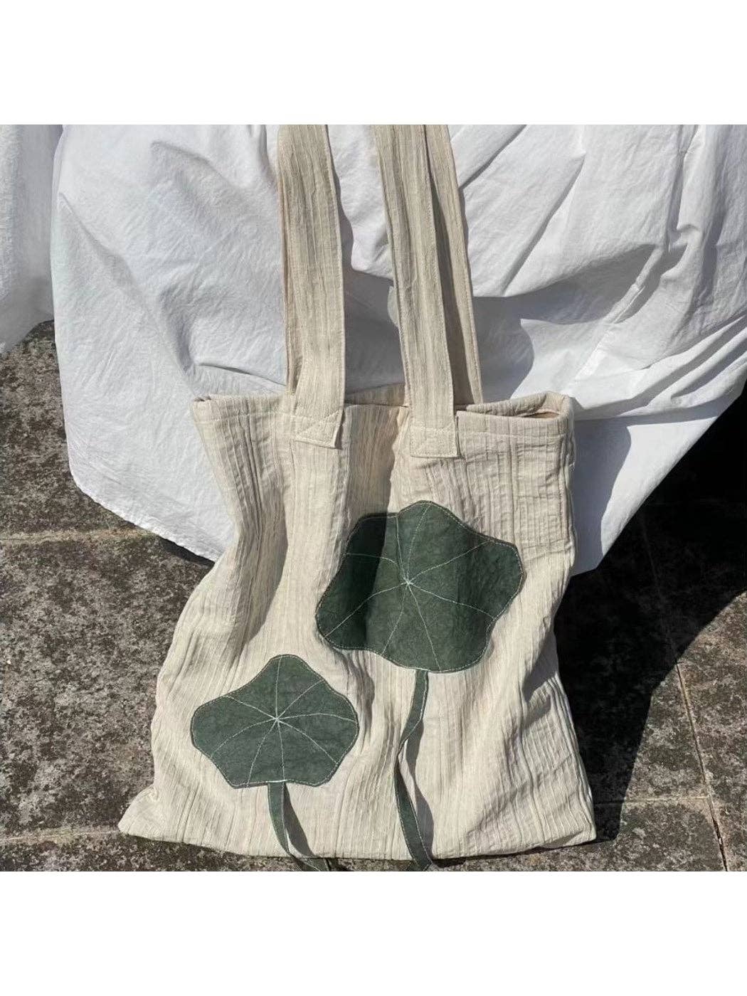 Lotus Leaf Applique Vertical Tote Bag