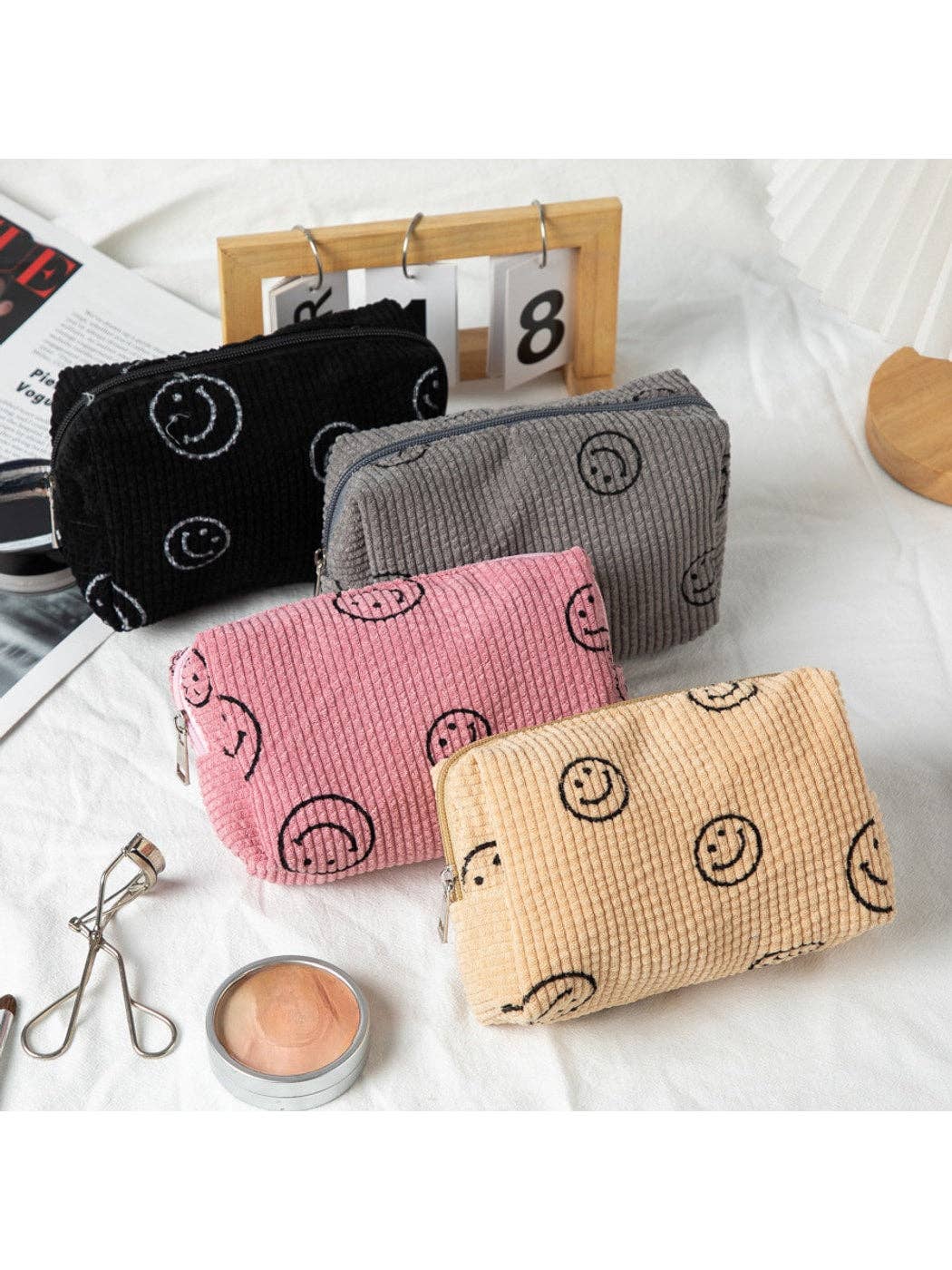 Smiley Print Cosmetic Organizer Bag