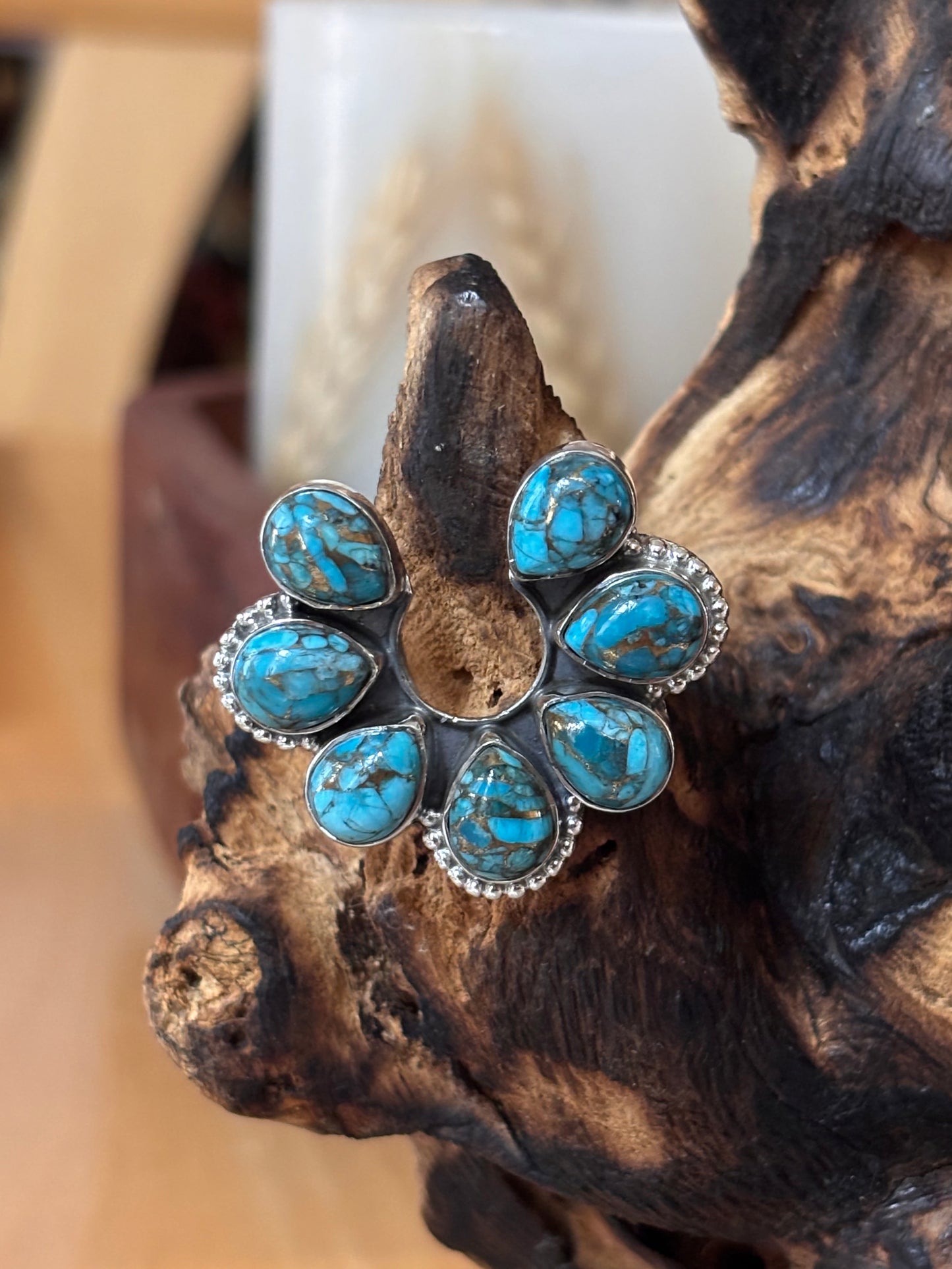 Turquoise Copper Naja Ring | Adjustable