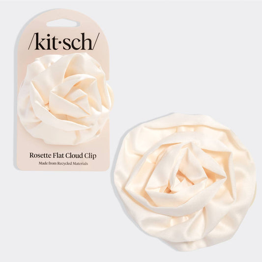 Satin Rosette Medium Flat Cloud Clip - Cream
