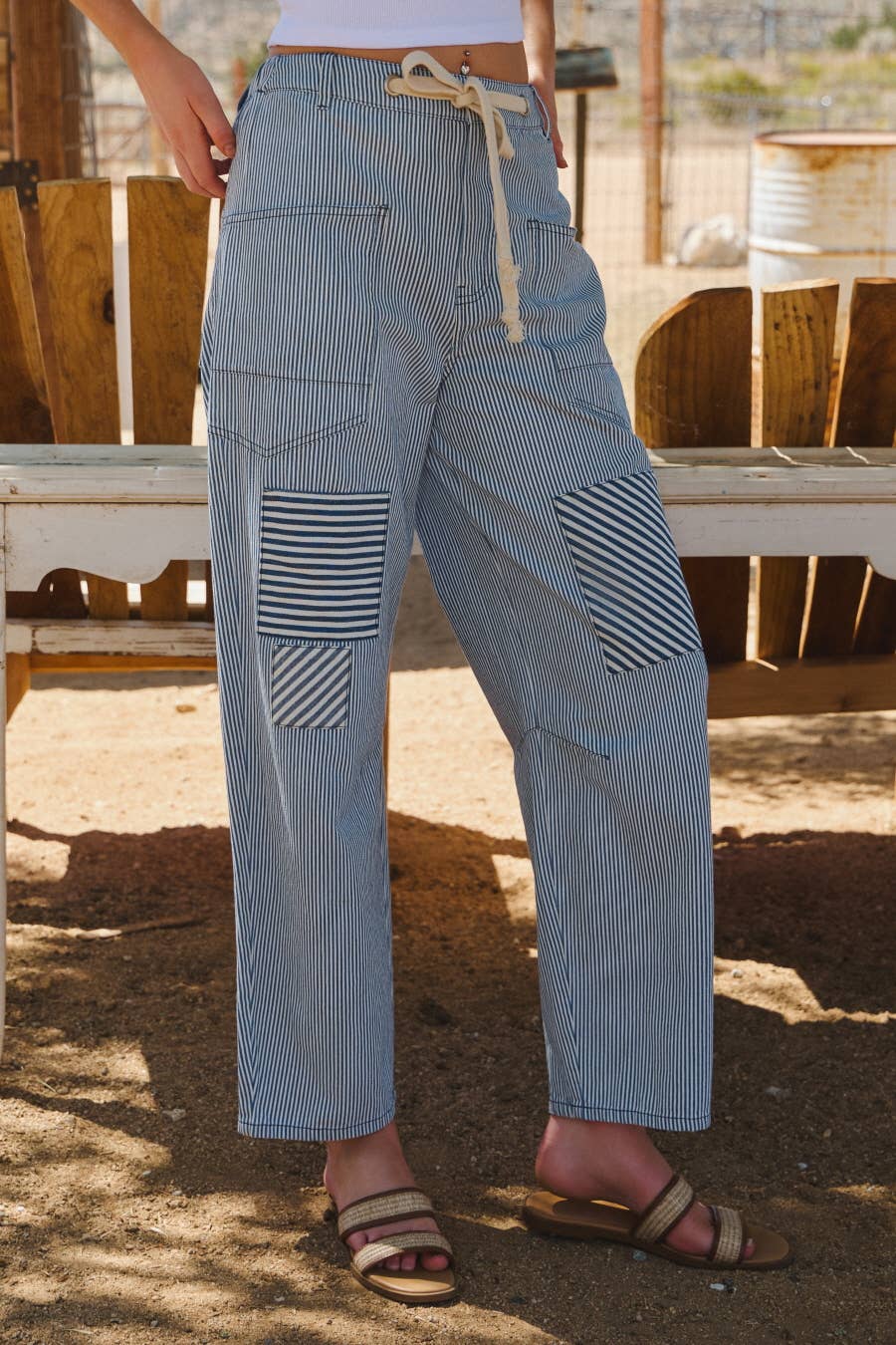 Relaxed Striped Drawstring Pants - Plus