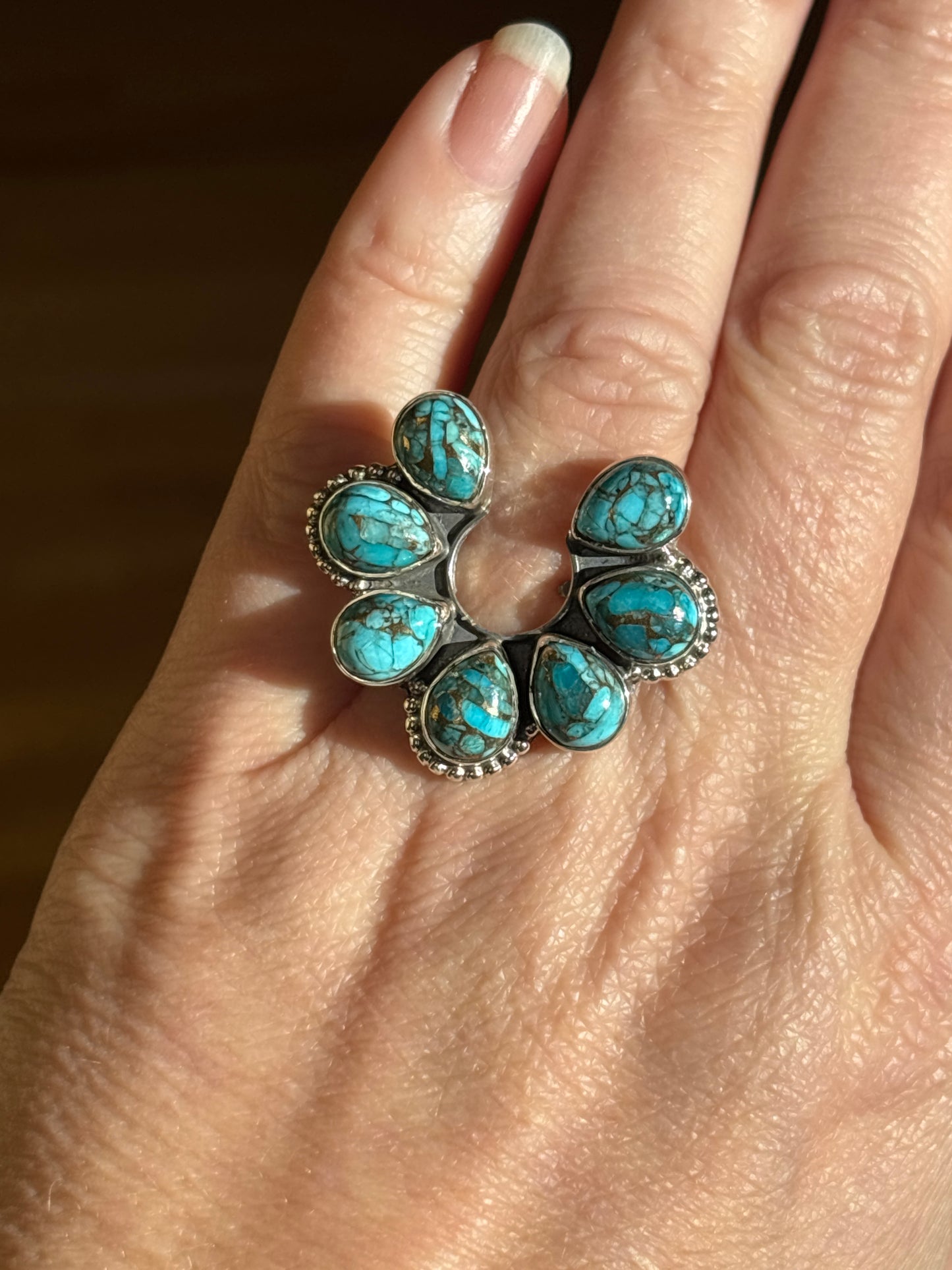 Turquoise Copper Naja Ring | Adjustable