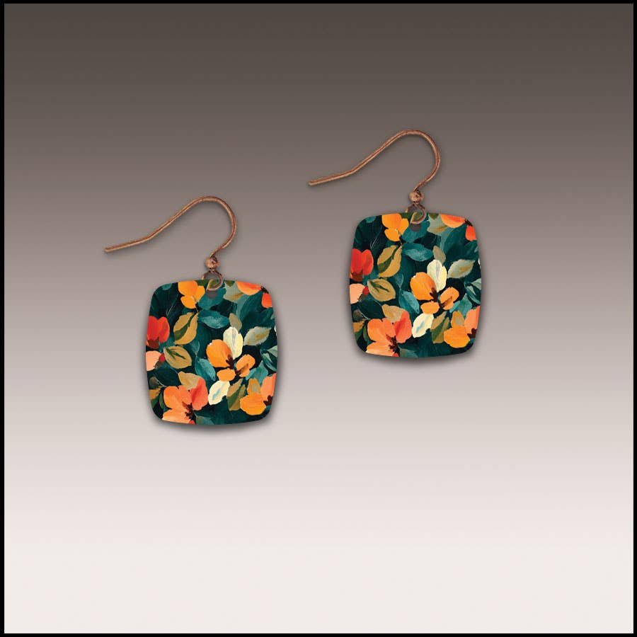 Dark Floral Button Drop Handmade Earrings