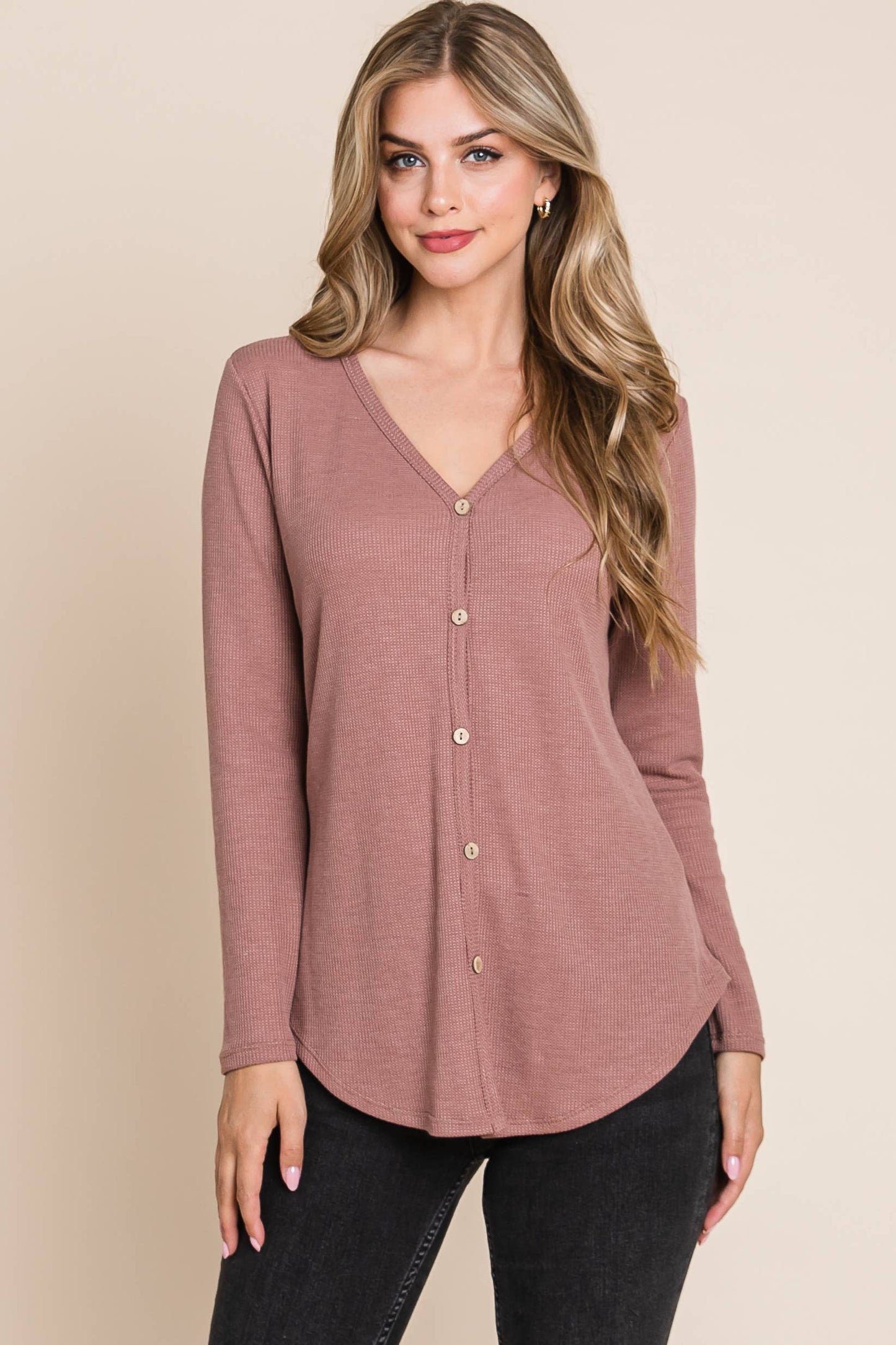 RIB KNIT BUTTON DETAIL TOP